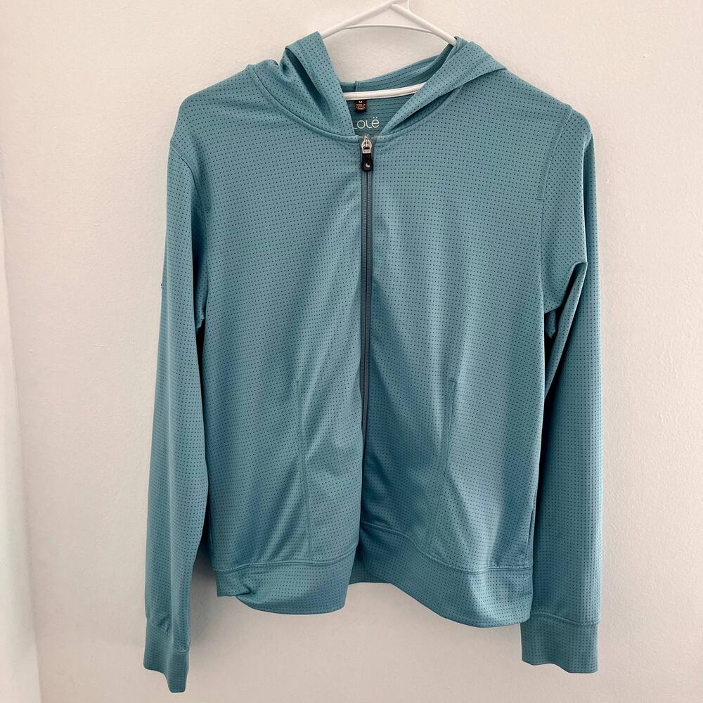 Lole Womens Hooded Sweatshirt Size Medium Teal Perforated Long Sleeves Hoodie